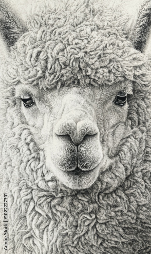 Close-up of a fluffy alpaca's face. Close-up of a fluffy alpaca's face.