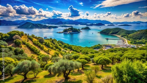 Scenic view of Shodoshima Island showcasing olive groves and picturesque landscapes of Japan photo