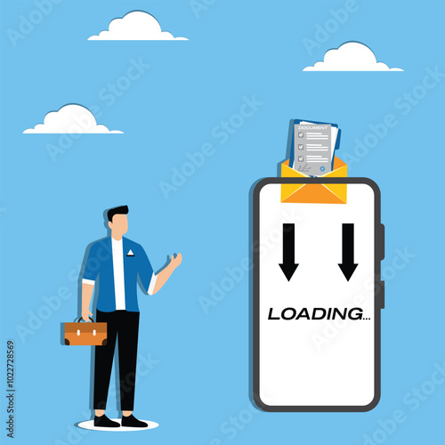 Businessman showing loading mail on mobile