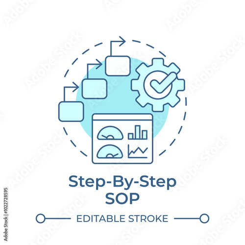 Step-by-step sop soft blue concept icon. Efficiency metrics, statistics. Operating procedures. Round shape line illustration. Abstract idea. Graphic design. Easy to use in infographic, presentation