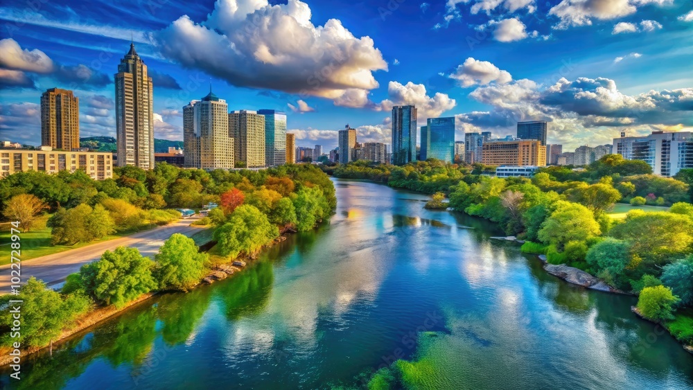 Fototapeta premium Scenic view of the river flowing through Austin showcasing nature and urban landscape together