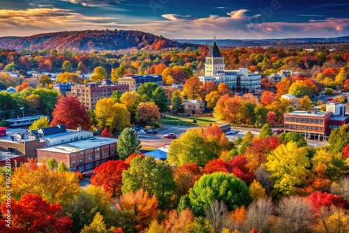 Scenic view of the picturesque landscape and vibrant downtown Fayetteville, Arkansas in autumn colors photo