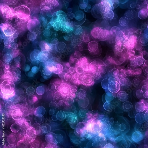 seamless pattern of fractal orbs glowing softly against a dark background