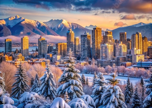 Scenic view of Vancouver BC blanketed in snow showcasing winter beauty and urban landscape tranquility