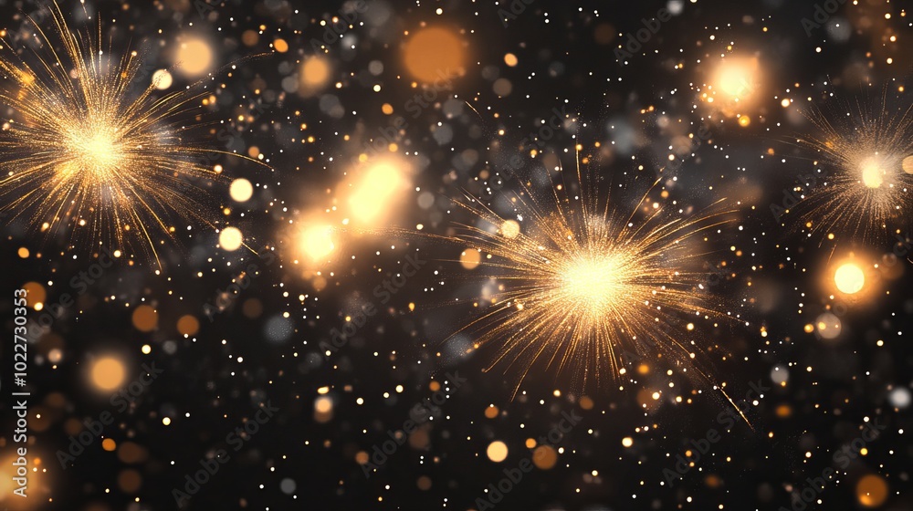 Fototapeta premium Golden Firework Texture with Thin Stroke Lines for Overlay and Montage Designs, Isolated PNG Illustration for Happy New Year Celebrations