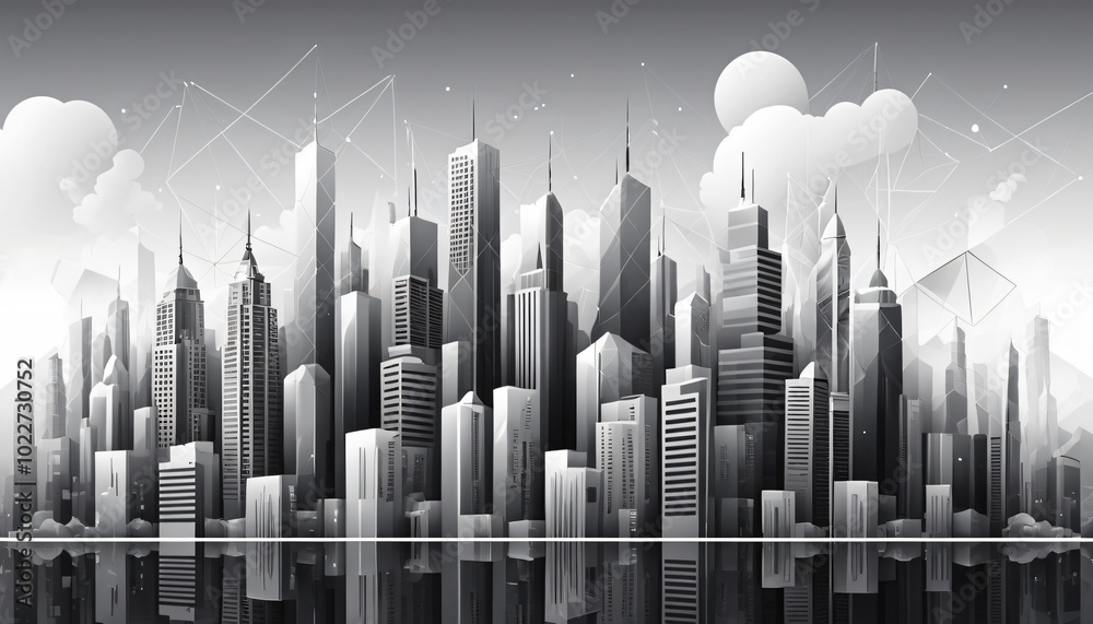 Cityscape with Geometric Skyscrapers Cityscape with Geometric Skyscrapers