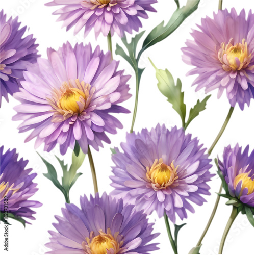 Vibrant Mojave Aster Flower Watercolor Art for Decor. 