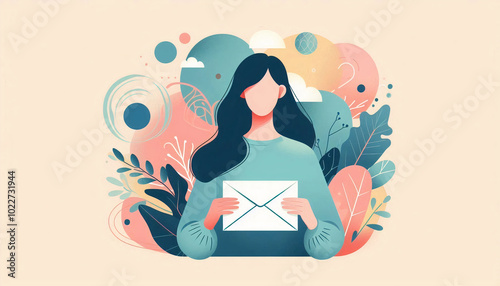 A minimalist illustration of a woman holding an envelope, symbolizing communication, messages, and personal connections