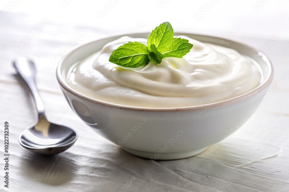 Greek Yogurt in Bowl Isolated on White Background for Culinary and Health Photography Greek Yogurt in Bowl Isolated on White Background for Culinary and Health Photography