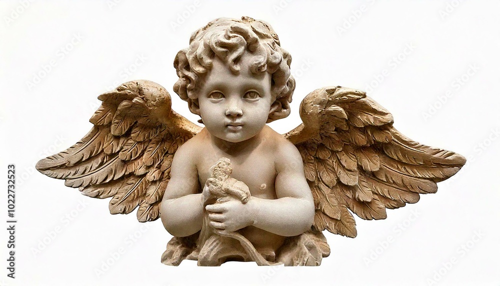 Cupid cherubs statue isolated on white background