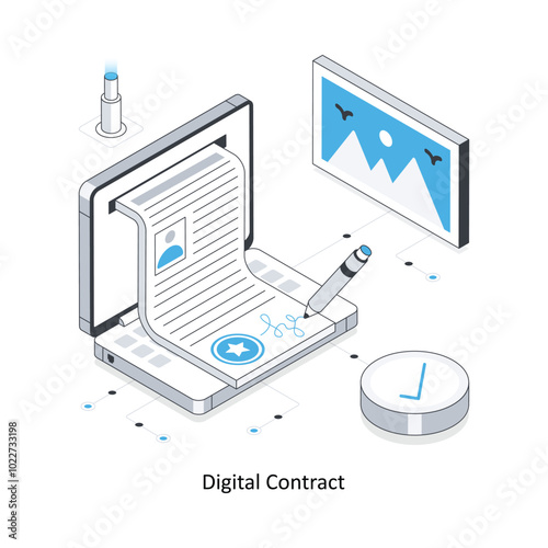 Digital Contract isometric stock illustration. EPS File stock illustration