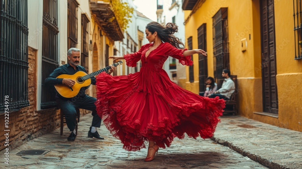 Naklejka premium A man and a woman are dancing on a street