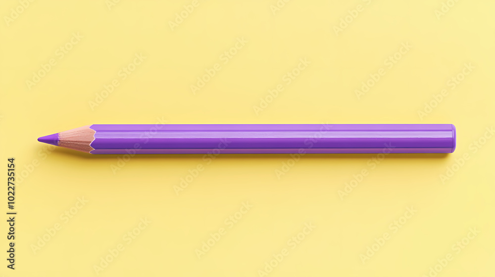 Minimalist design of a purple pencil with yellow background