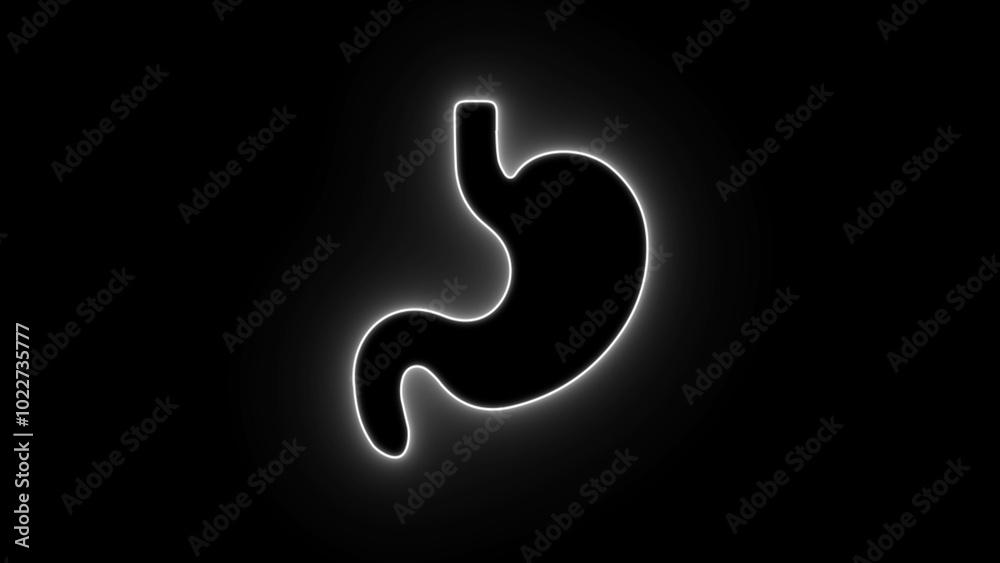 Neon stomach icon in line style. Human stomach sign. Illuminated neon line human stomach icon isolated on black background. Neon stomach icon in line style. Human stomach sign. Illuminated neon line human stomach icon isolated on black background.