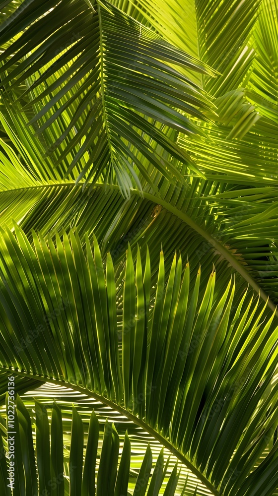 The leaves of coconuts are bright green in the sunlight AI Generative The leaves of coconuts are bright green in the sunlight AI Generative