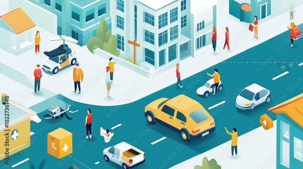 Illustration of individuals receiving insurance coverage for unexpected life events, from medical emergencies to property loss, illustrations Illustration of individuals receiving insurance coverage for unexpected life events, from medical emergencies to property loss, illustrations