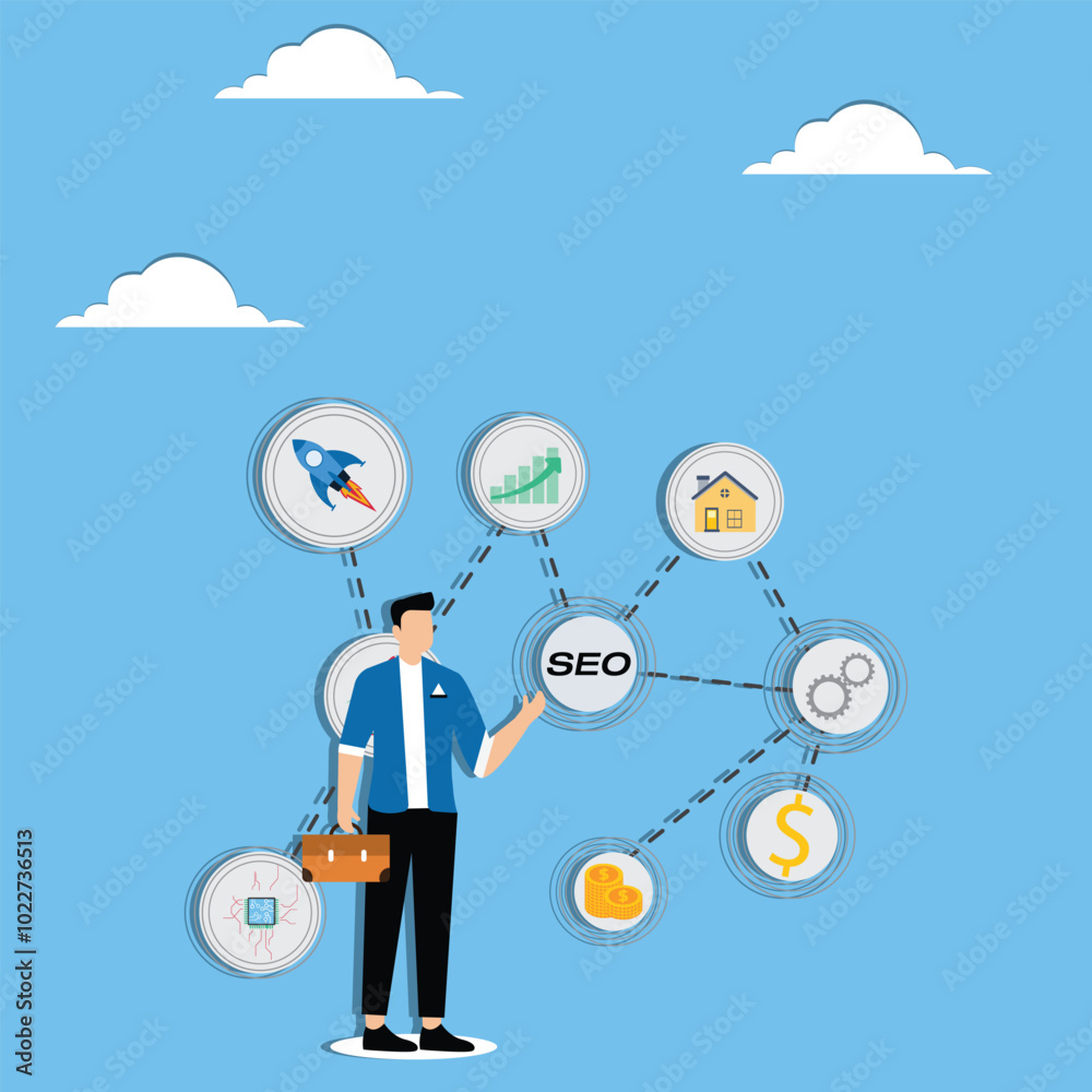 Businessman is looking at SEO optimization Businessman is looking at SEO optimization