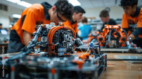 A computer science lab where students learn about robots and robot programming. photo