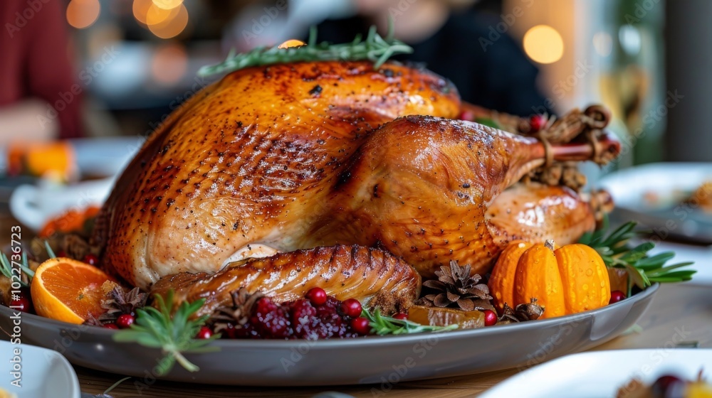 Family gathered around a large wooden table for Thanksgiving, with traditional dishes and warm natural lighting Family gathered around a large wooden table for Thanksgiving, with traditional dishes and warm natural lighting