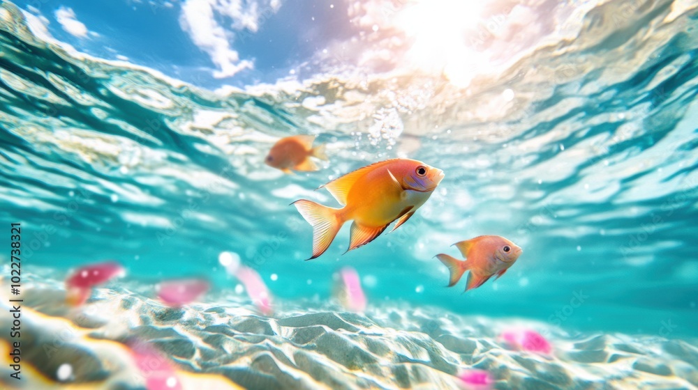 Fototapeta premium Colorful Fish Swimming Under Clear Blue Water