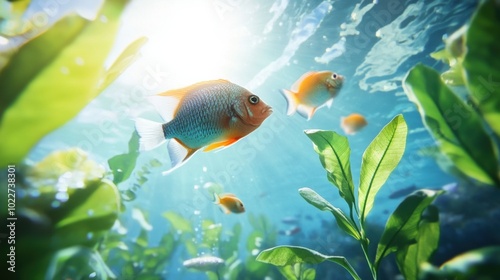 Vibrant Underwater Scene with Colorful Fish and Plants