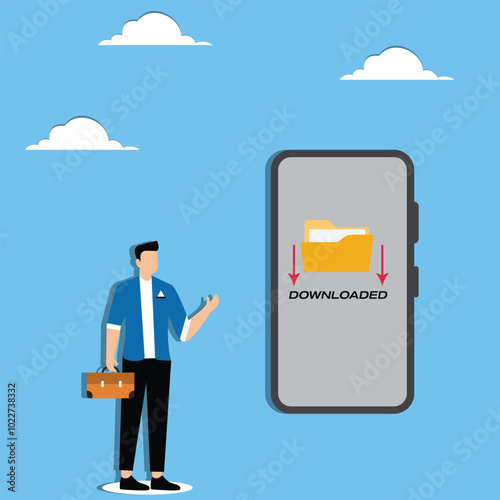 Businessman showing downloaded cloud folder