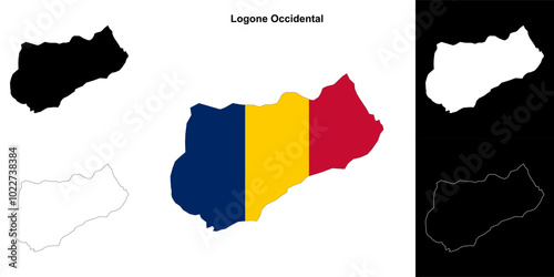 Logone Occidental region outline map set photo