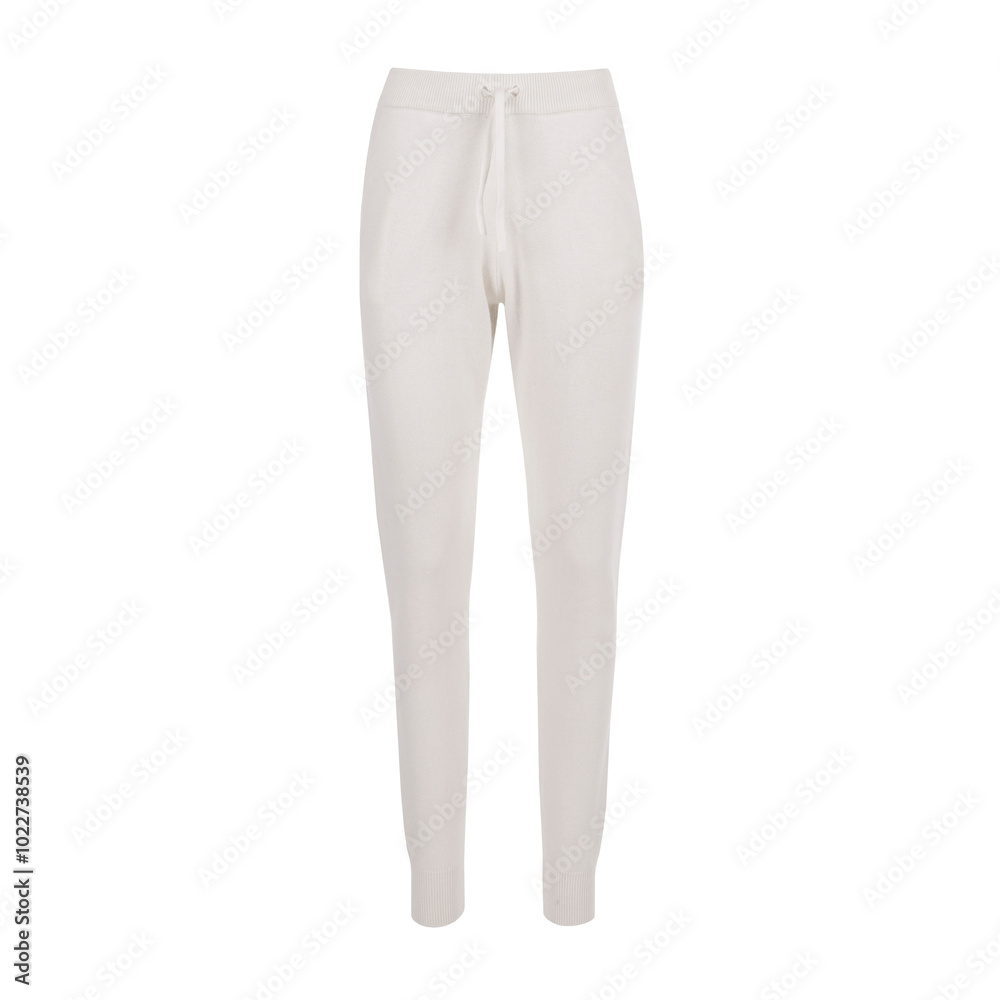Women's white tracksuit bottoms isolated on white background Women's white tracksuit bottoms isolated on white background