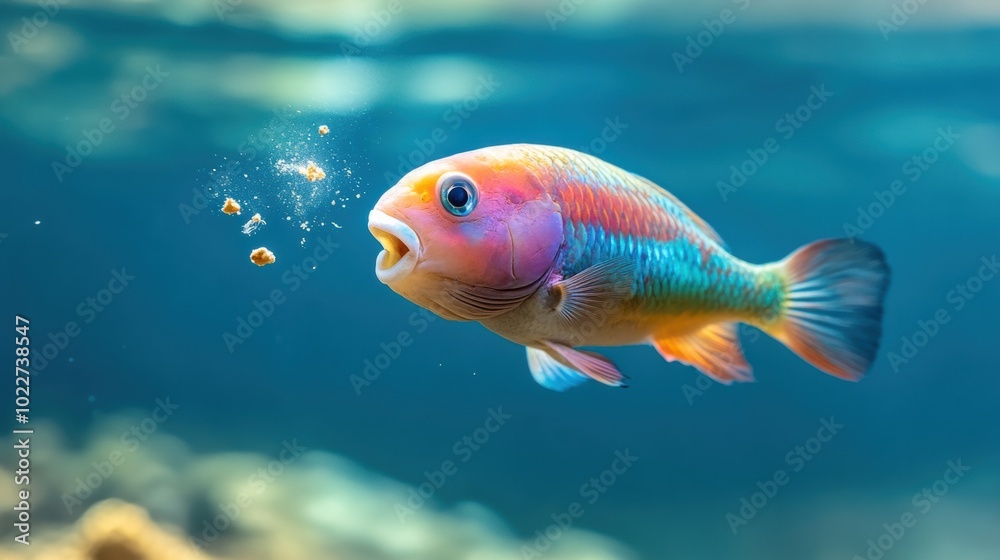 Naklejka premium Colorful Fish in Underwater Scene with Bubbles