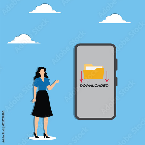 Businesswoman showing downloaded cloud folder
