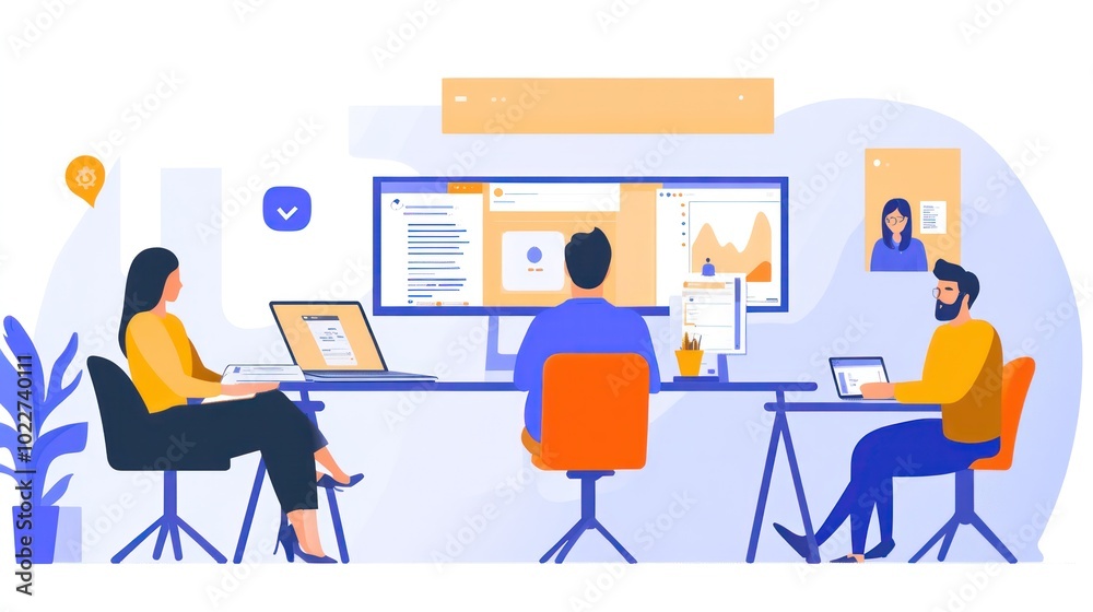 Illustration of remote teams using productivity tools to stay organized and on track, delivering results from any location, illustrations Illustration of remote teams using productivity tools to stay organized and on track, delivering results from any location, illustrations