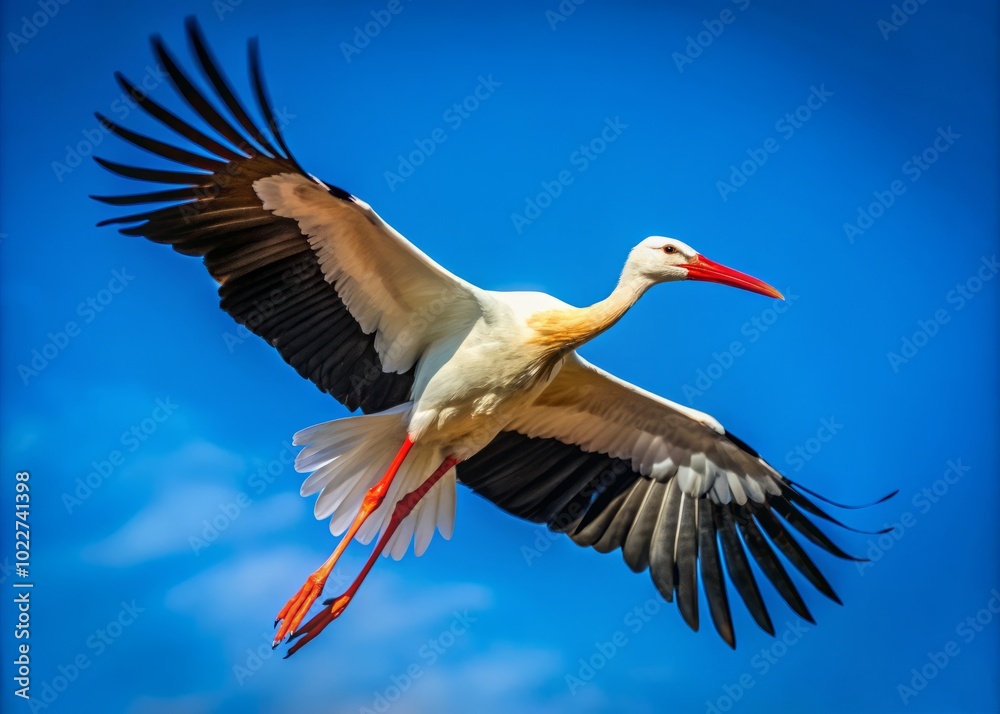 Fototapeta premium Majestic Stork Silhouette Against a Clear Blue Sky – Nature Photography