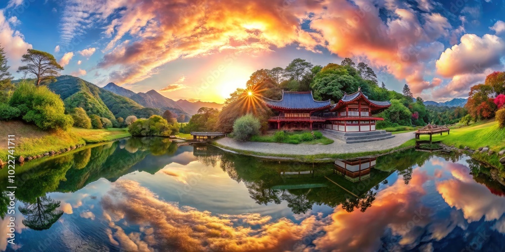 Serene Landscape of Amatirasu with Vibrant Colors Illuminating a Tranquil Natural Setting Serene Landscape of Amatirasu with Vibrant Colors Illuminating a Tranquil Natural Setting