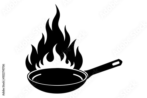 Cooking pan fire | vector silhouette illustration on white background