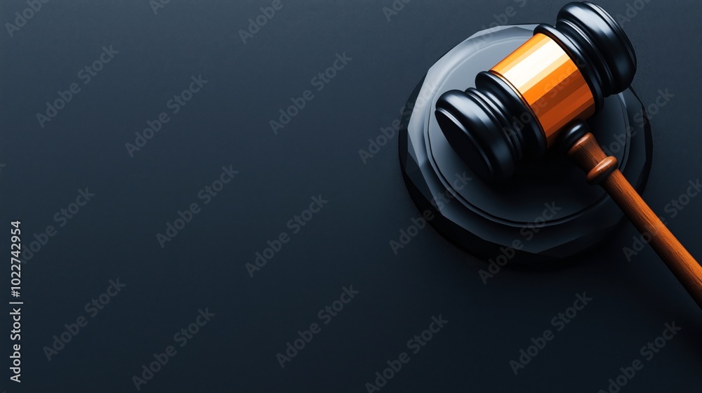 Wooden judge gavel on a black sound block placed on a dark background, symbolizing law and justice concepts. Wooden judge gavel on a black sound block placed on a dark background, symbolizing law and justice concepts.