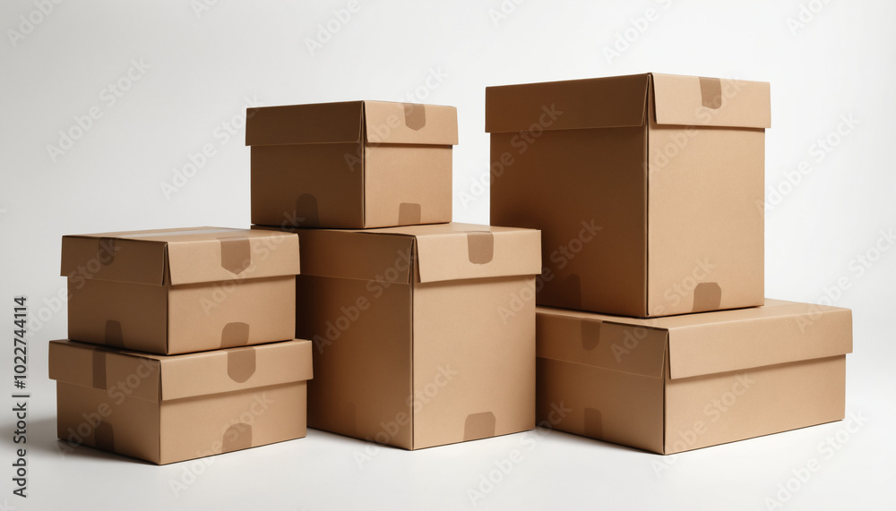 Stack of Realistic Cardboard Boxes on White Background. Stack of Realistic Cardboard Boxes on White Background.