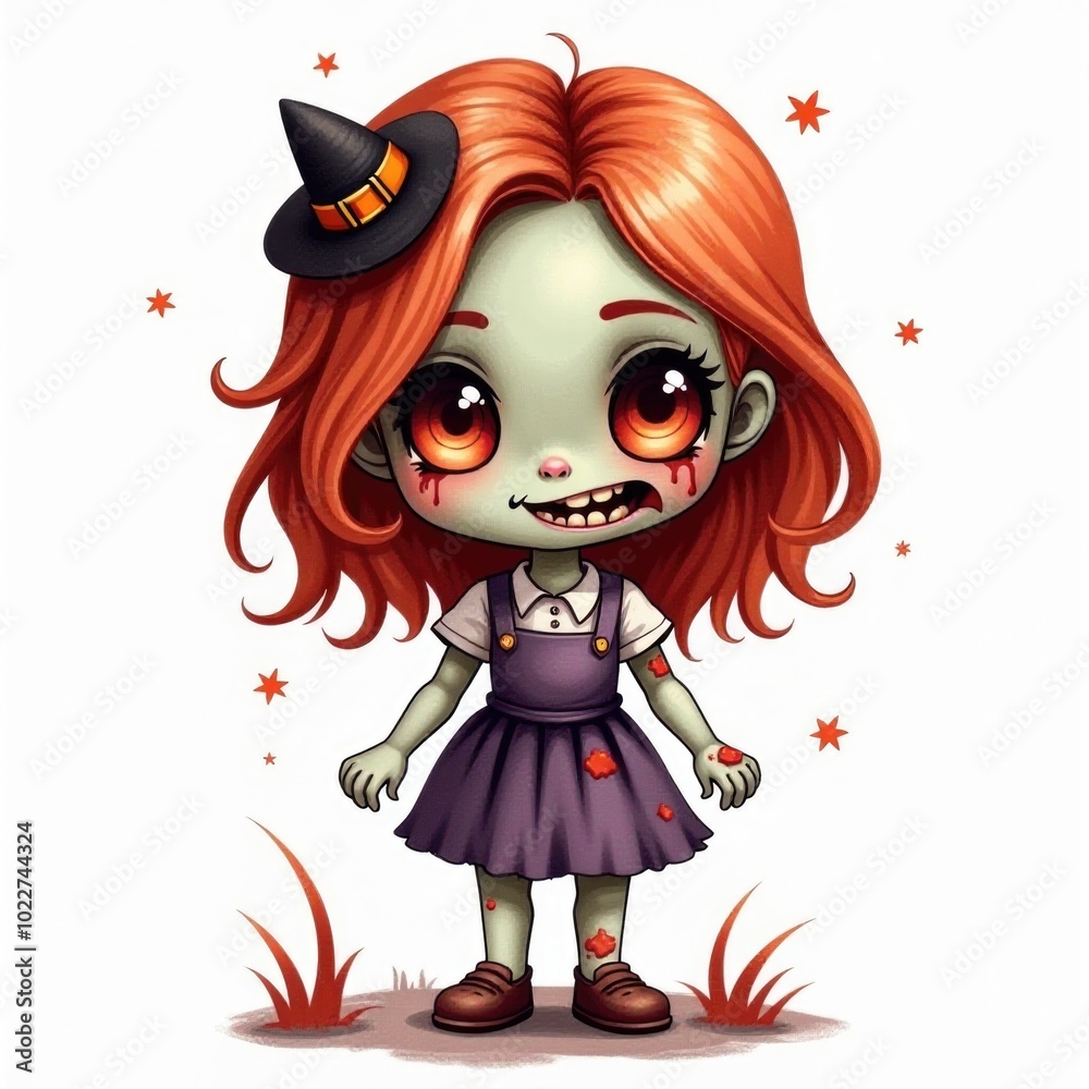 zombie isolated halloween illustration in watercolor style. cute character zombie isolated halloween illustration in watercolor style. cute character