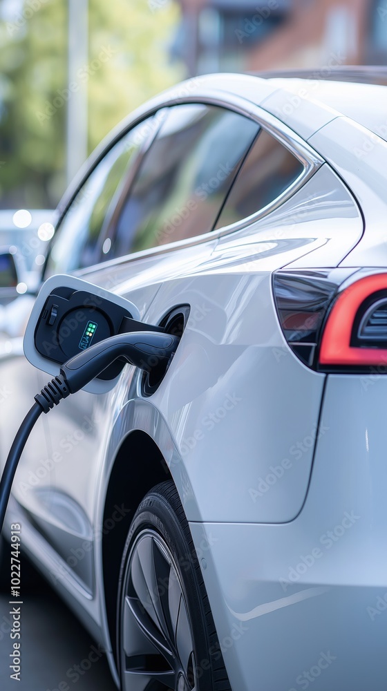 Close up of a modern electric car charging at a station Close up of a modern electric car charging at a station