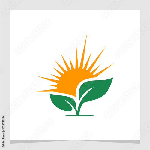 Nature with Sun Minimalist Logo Element Vector , Eco Leaf Logo Element photo