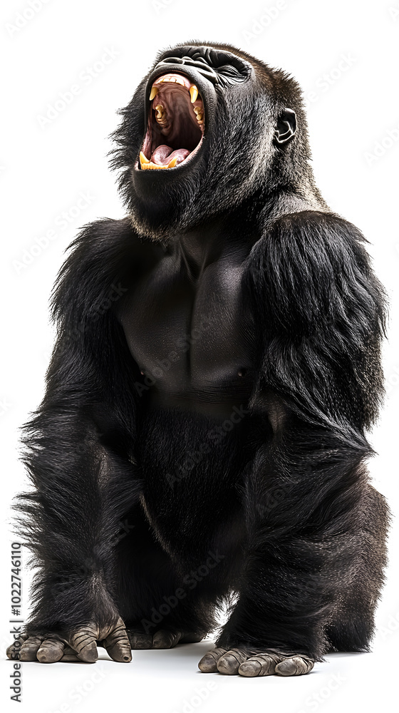 Strong gorilla standing and roaring isolated on white background Strong gorilla standing and roaring isolated on white background