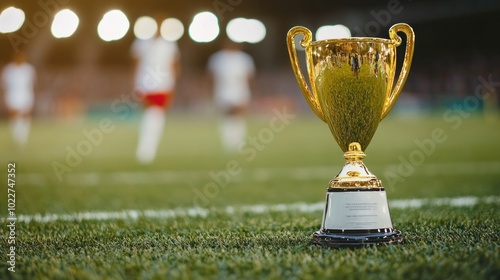 Golden Trophy on Football Field photo