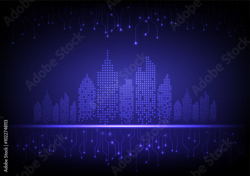 Digital  technology cityscape background. City town company concept. Design for city, town, company communication, connection,telecoms, digital, internet, online, network.