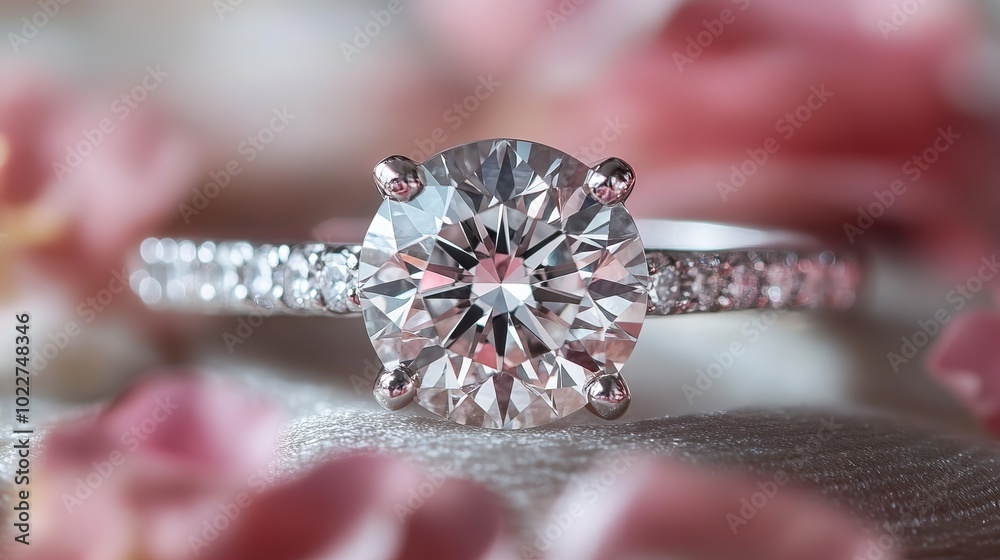 A sparkling silver ring with diamonds, perfect for an engagement. It's a classic solitaire style, elegant and timeless. A sparkling silver ring with diamonds, perfect for an engagement. It's a classic solitaire style, elegant and timeless.