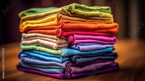 Colorful Stack of Folded T-shirts