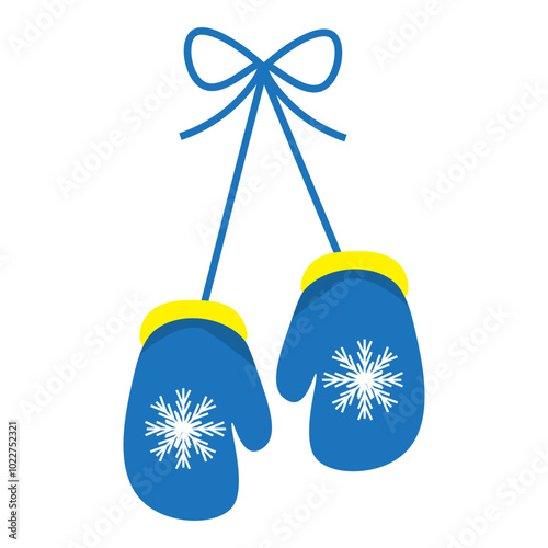 pair of winter gloves in blue color with snowflakes logo