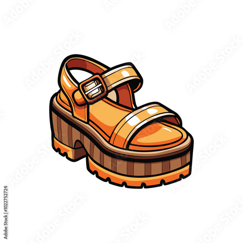 Illustration of chunky platform sandals in orange color, perfect for summer outings.