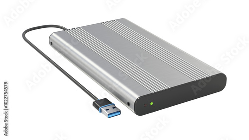 External storage unit with USB cable isolated on transparent background. 3D illustration