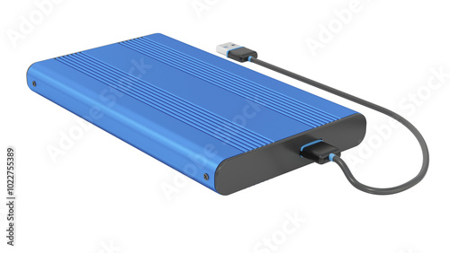 External storage unit with USB cable isolated on transparent background. 3D illustration