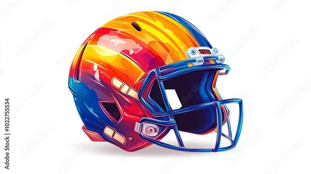 Fototapeta premium Cartoon Style Colorful Football Helmet on White