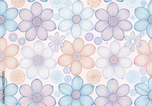 Pastel floral seamless pattern with soft gradient colors 부드러운 그라데이션 색상의 파스텔 꽃 무늬 패턴